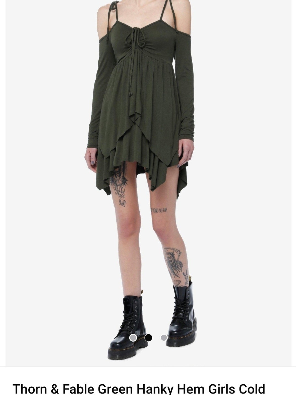 Thorn & Fable Olive Green Long-Sleeve Hanky-Hem Dress